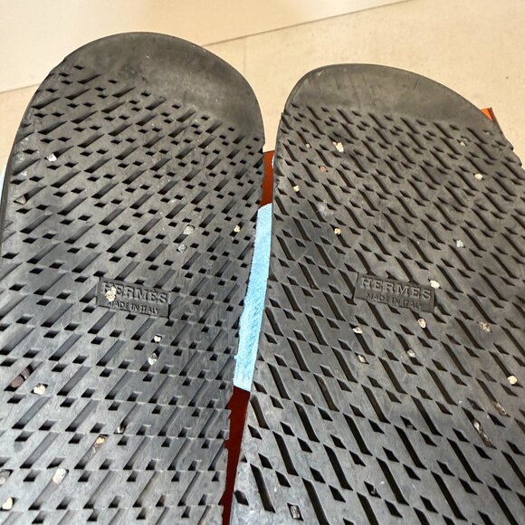 AUTHENTIC HERMES- Chypre Sandal Blue Cameo Vert Celadon Green Strap Slide - Picture 9 of 16